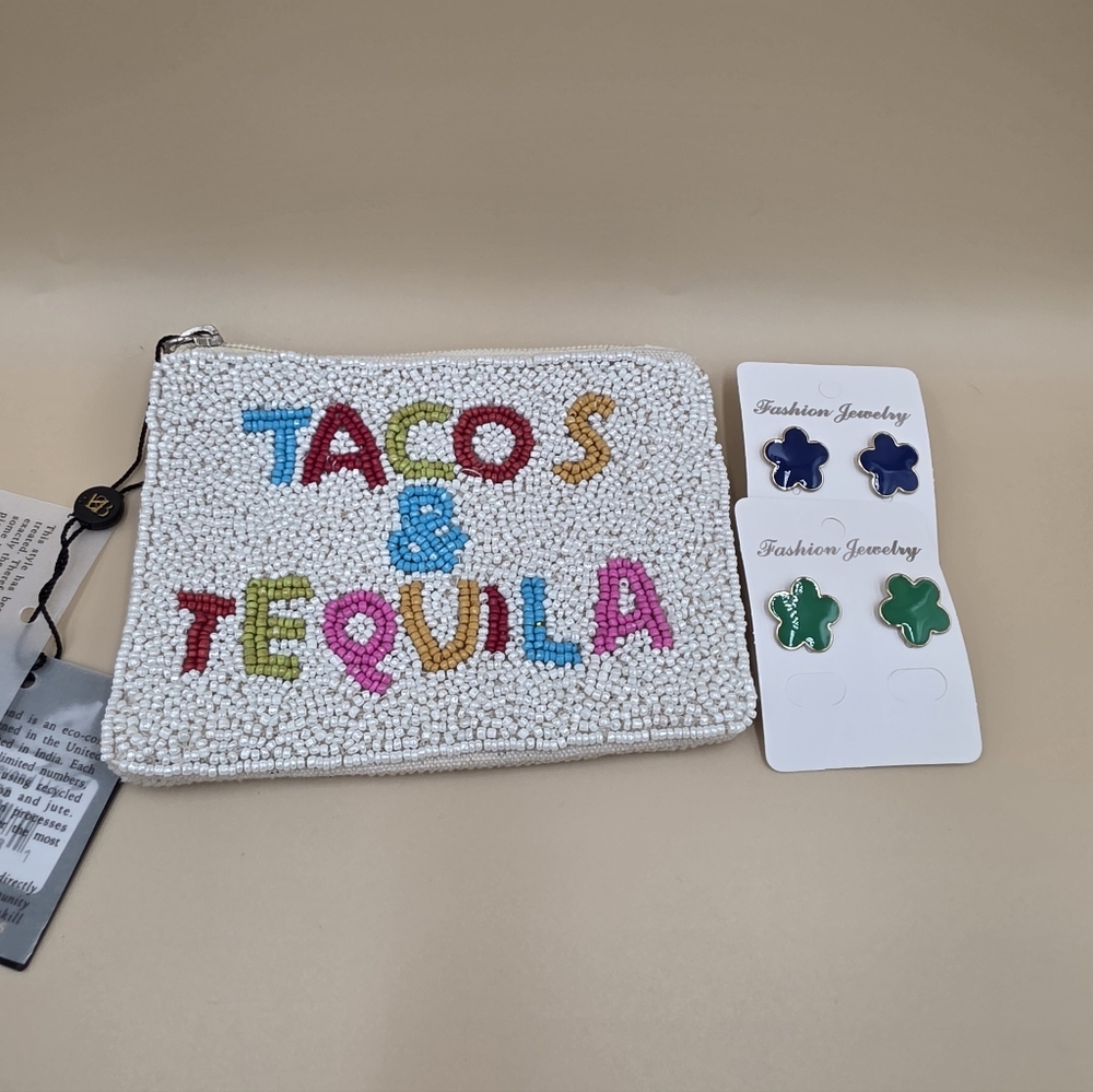 Pick Your Pattrn Coin Purse& Earrings Bundle - Avocado, Tacos & Tequila Or Latte - Picture 3 of 3